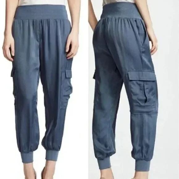 Cinq a Sept Giles Satin Cargo Pants Womens Size Medium Dark Gray Joggers - Picture 1 of 5